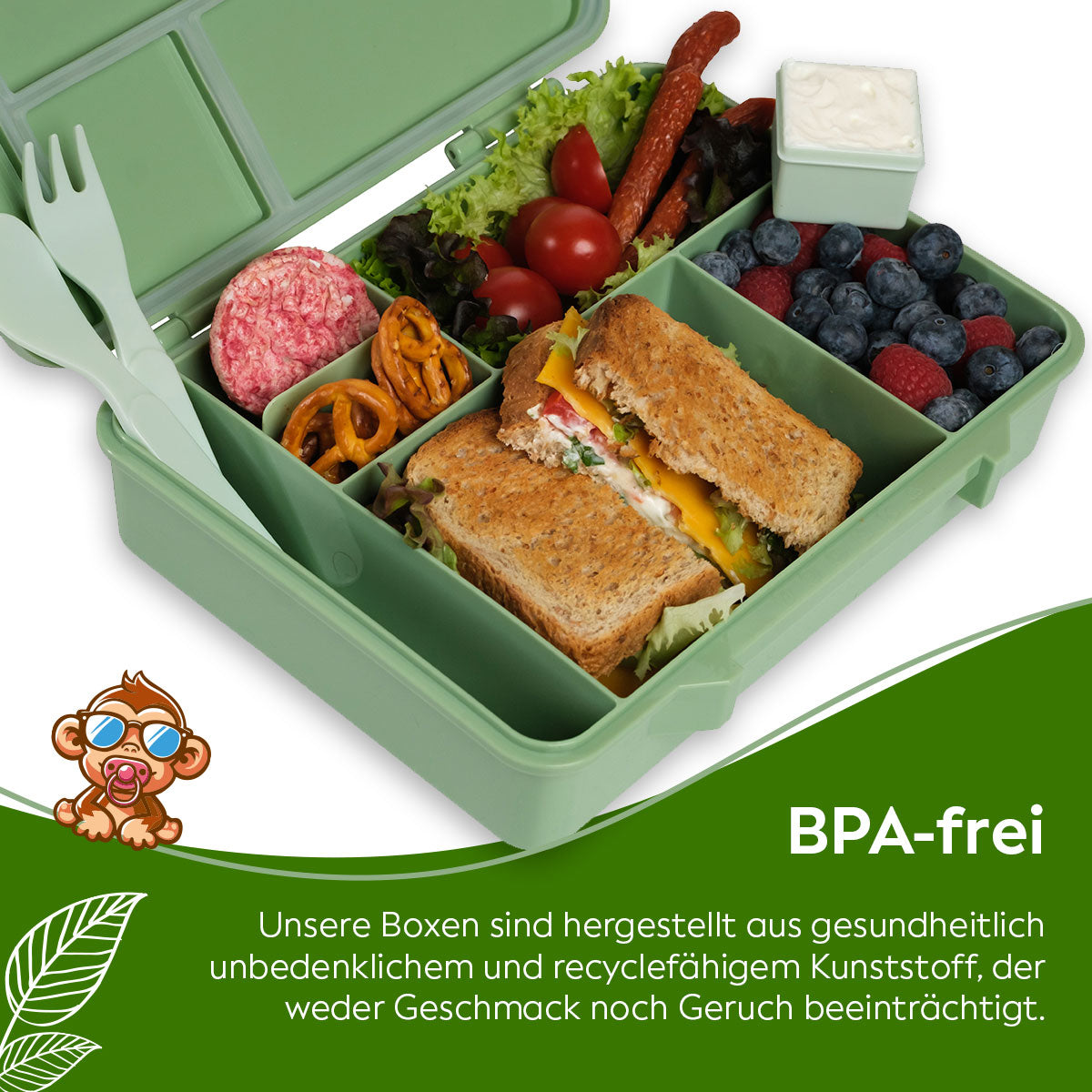 Kids Lunchbox (Monkey - Green)